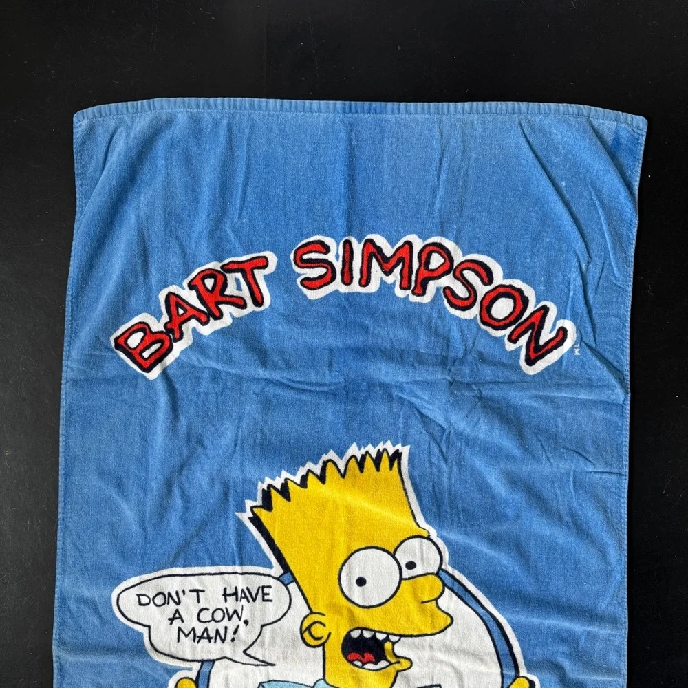 Vintage 1990 Bart Simpson Beach Pool Towel Don’t have a Cow Man 90s The Simpsons